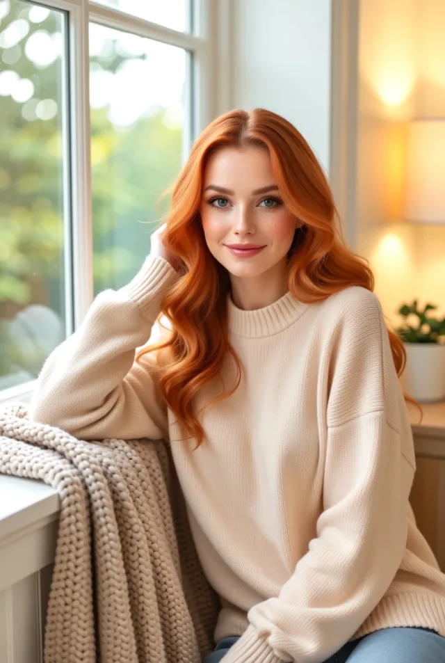 AI-generated companion, redhead cozy portrait